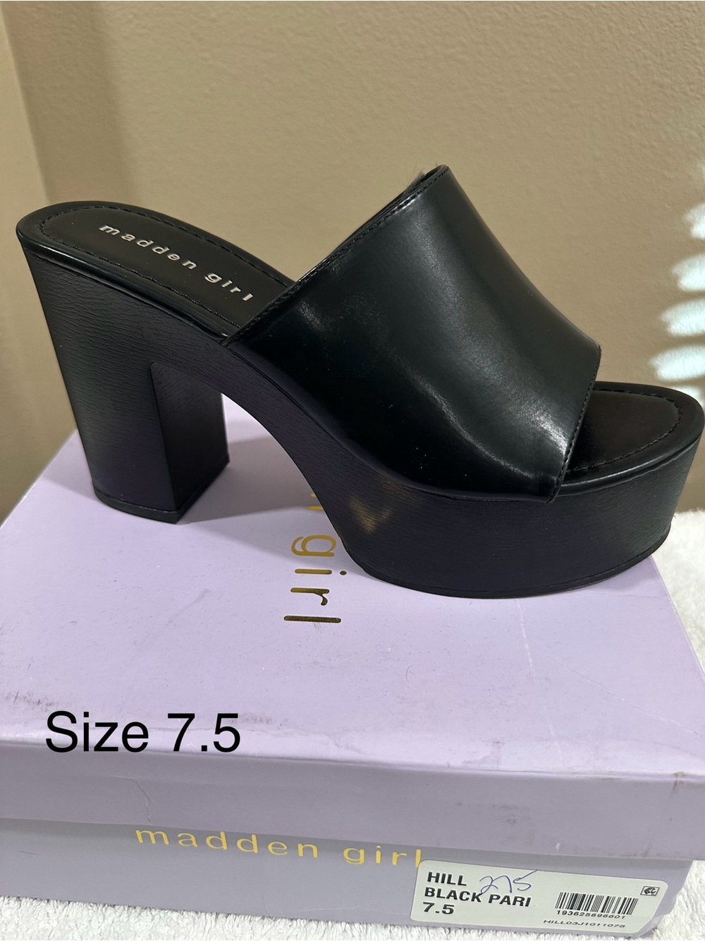 Madden Girl Black Platform Slide Mule Heels